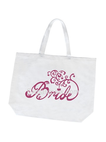 Bride Tote Bag Wedding Bridal Shower Gift Canvas 100% Cotton Interior Pocket White Hot Pink Script