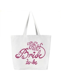 Bride to Be Tote Bag Wedding Bridal Shower Gift Canvas 100% Cotton White with Hot Pink Script