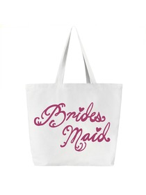 Bridesmaid Tote Bag Wedding Gifts Canvas 100% Cotton Interior Pocket White with Hot Pink Script