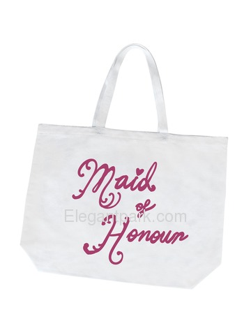 Maid of Honor Tote Bag for Bridesmaid Wedding Gifts Canvas 100% Cotton White with Hot Pink Script