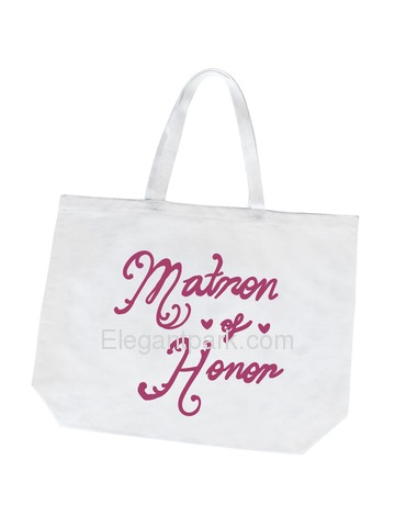 Matron of Honor Tote Bag for Bridesmaid Wedding Gifts Canvas 100% Cotton White with Hot Pink Script