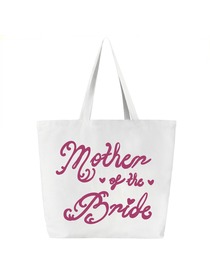 Mother of the Bride Tote Bag for Wedding Gifts Canvas 100% Cotton White Hot Pink Script