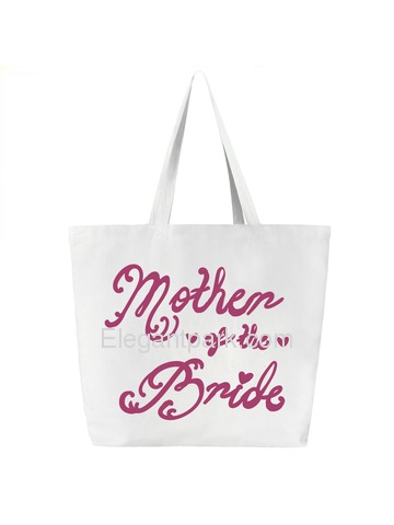 Mother of the Bride Tote Bag for Wedding Gifts Canvas 100% Cotton White Hot Pink Script