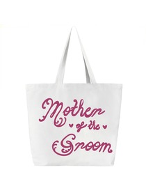 Mother of the Groom Tote Bag for Wedding Gifts Canvas 100% Cotton White with Hot Pink Script