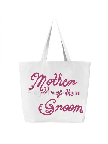 Mother of the Groom Tote Bag for Wedding Gifts Canvas 100% Cotton White with Hot Pink Script