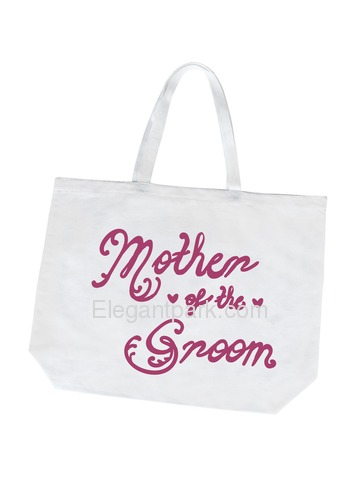 Mother of the Groom Tote Bag for Wedding Gifts Canvas 100% Cotton White with Hot Pink Script