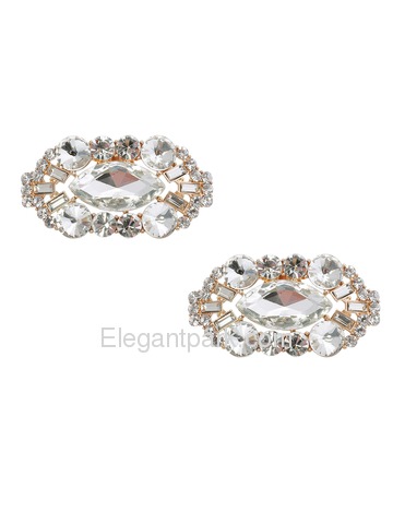 CD 2 Pcs Shoe Clips Big Oval Crystals Rhinestones Wedding Party Decoration