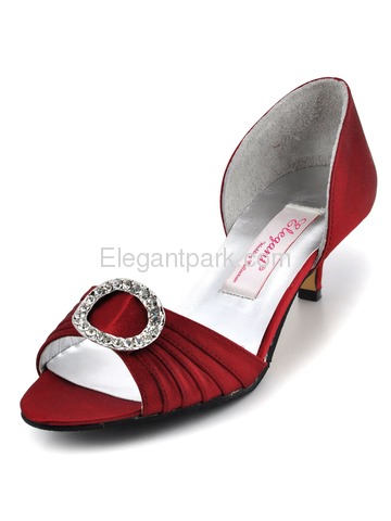 Women Mid Heel Pumps Peep Toe Brooch Ruched Satin Evening Prom Wedding Shoes (HP1630)