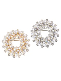 BP1709 Fashion Rhinestones Double Pearls Flowers Crystals Women Jewelry Brooch Pin