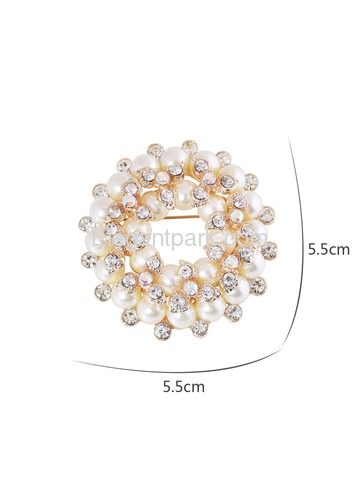 BP1709 Fashion Rhinestones Double Pearls Flowers Crystals Women Jewelry Brooch Pin