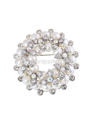 BP1709 Fashion Rhinestones Double Pearls Flowers Crystals Women Jewelry Brooch Pin