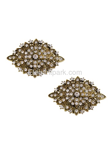 CG Women 2 Pcs Shoe Clips Antique Gold Leaf Design Rhinestones Wedding Party Decoration Gift