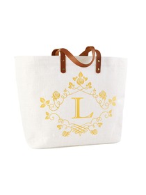 ElegantPark L-Initial 100% Jute Tote Bag with Handle and Interior Pocket