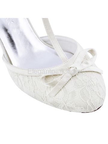 HC1721 Closed Toe Cone Heels T-Strap Buckle Ankle Strap Pumps Lace Wedding Bridal Shoes (HC1721)