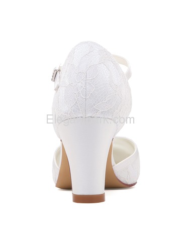 HC1802 White Ivory Lace Closed Toe High Heels Strap Wedding Party Shoes (HC1802)