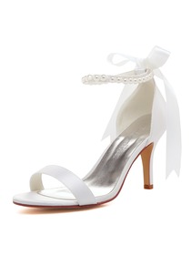EP11053N Women Sandals High Heel Pearls Ankle Strap Satin Bridal Wedding Shoes