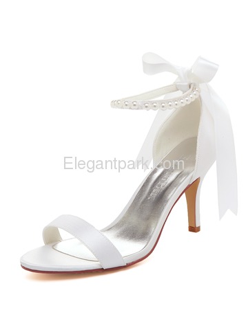 EP11053N Women Sandals High Heel Pearls Ankle Strap Satin Bridal Wedding Shoes (EP11053N)