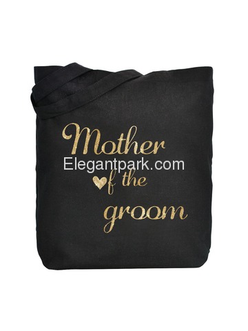 ElegantPark Mother of the Groom Tote Bag Wedding Gifts Black 100% Cotton with Gold Script