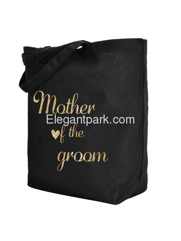 ElegantPark Mother of the Groom Tote Bag Wedding Gifts Black 100% Cotton with Gold Script