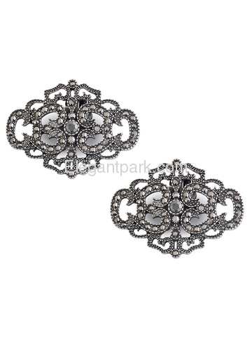 CK Antique Silver Crown Design Rhinestones Wedding Party Decoration Shoe Clips