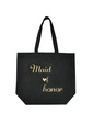 ElegantPark Maid of Honor Wedding Tote Bag Black Canvas Gold Script 100% Cotton