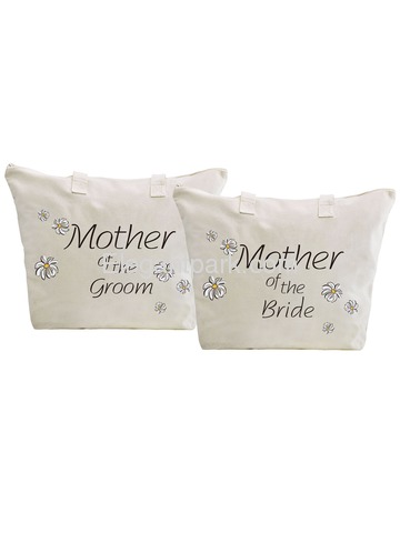 ElegantPark Mother of Bride And Groom Wedding Canvas Tote Bag Travel Daisy Zip Interior Pocket 100%