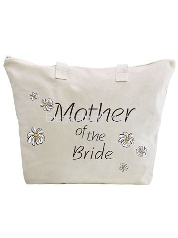 ElegantPark Mother of Bride Wedding Canvas Tote Bag Travel Daisy Zip Interior Pocket 100% Cotton 1 P