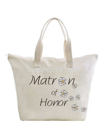 ElegantPark Matron of Honor Wedding Canvas Tote Bag Travel Daisy Zip Interior Pocket 100% Cotton