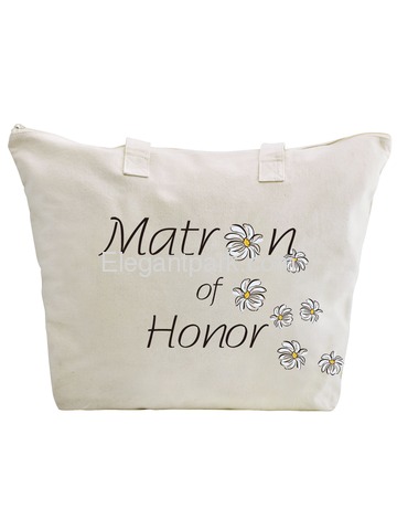 ElegantPark Matron of Honor Wedding Canvas Tote Bag Travel Daisy Zip Interior Pocket 100% Cotton