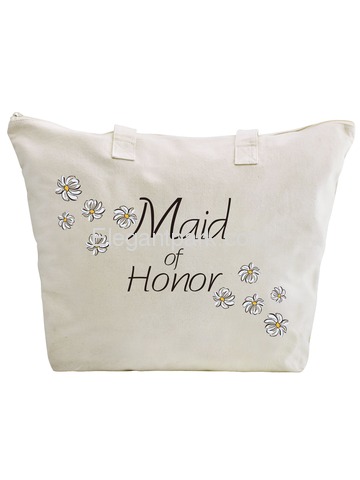 ElegantPark Maid of Honor Wedding Canvas Tote Bag Travel Daisy Zip Interior Pocket 100% Cotton