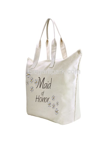 ElegantPark Maid of Honor Wedding Canvas Tote Bag Travel Daisy Zip Interior Pocket 100% Cotton