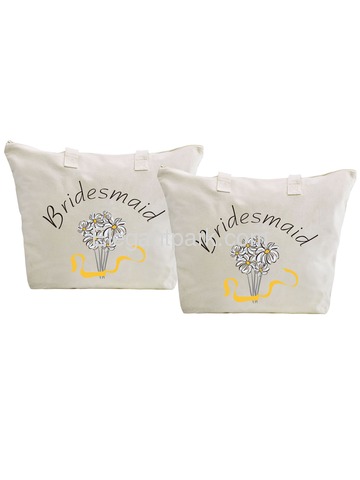 ElegantPark Bridesmaid Wedding Canvas Tote Bag Travel Daisy Zip Interior Pocket 100% Cotton 2 Packs