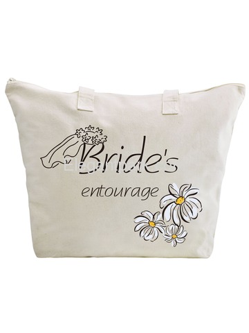 ElegantPark Bride's Entourage Wedding Canvas Tote Bag Travel Daisy Zip Interior Pocket 100% Cotton 1