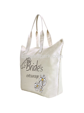 ElegantPark Bride's Entourage Wedding Canvas Tote Bag Travel Daisy Zip Interior Pocket 100% Cotton 1