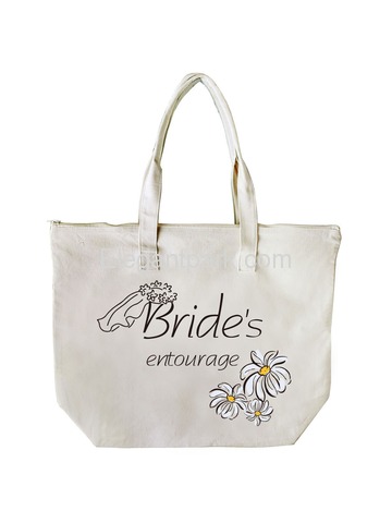 ElegantPark Bride's Entourage Wedding Canvas Tote Bag Travel Daisy Zip Interior Pocket 100% Cotton 1