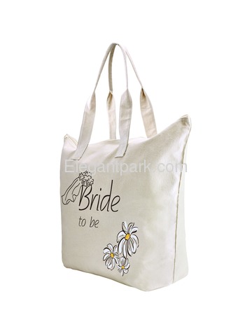 ElegantPark Bride to Be Wedding Canvas Tote Bag Travel Daisy Zip Interior Pocket 100% Cotton