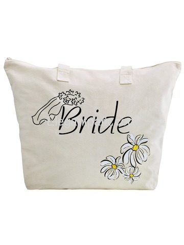 ElegantPark Bride Wedding Canvas Tote Bag Travel Daisy Zip 100% Cotton