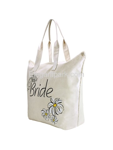 ElegantPark Bride Wedding Canvas Tote Bag Travel Daisy Zip 100% Cotton