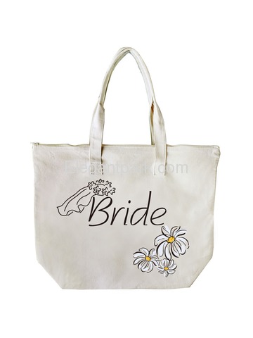 ElegantPark Bride Wedding Canvas Tote Bag Travel Daisy Zip 100% Cotton