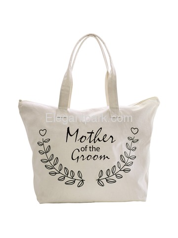 ElegantPark Mother of Groom Wedding Canvas Tote Bag Travel Zip Interior Pocket 100% Cotton 1 Pack