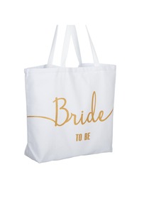 Bride to Be Tote Bag Wedding Bridal Shower Gifts Canvas 100% Cotton White with Gold Glitter