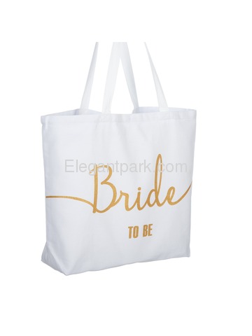 Bride to Be Tote Bag Wedding Bridal Shower Gifts Canvas 100% Cotton White with Gold Glitter