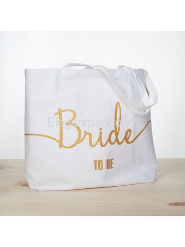 Bride to Be Tote Bag Wedding Bridal Shower Gifts Canvas 100% Cotton White with Gold Glitter