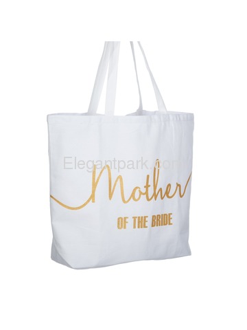 Mother of the Bride Tote Bag for Wedding Gifts Canvas 100% Cotton White with Gold Glitter