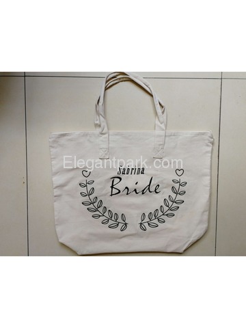 Personalized Wedding Tote Bag Custom Embroidery Name Branch Design Zip Bride Tote Bag 100% cotton
