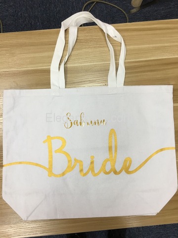 Personalized Wedding Bride Tote Bag With Custom Name Design Canvas Gift Bag 100% Cotton White