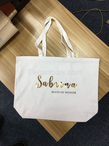 Monogrammed Wedding Canvas Tote Bag Personalized Name and Custom Role 100% Cotton White Gift Bag