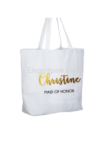 PERSONALIZED Gold Foil Maid of Honor Tote Wedding Gift White Shoulder Bag 100% Cotton …