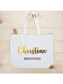 PERSONALIZED Gold Foil Bridesmaid Tote Wedding Gift White Shoulder Bag 100% Cotton …