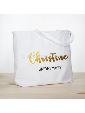 PERSONALIZED Gold Foil Bridesmaid Tote Wedding Gift White Shoulder Bag 100% Cotton …